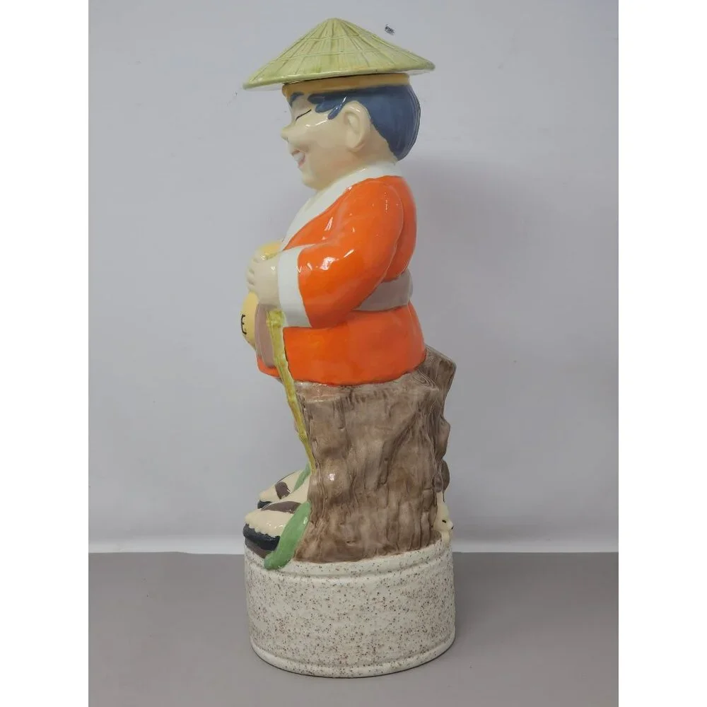 Vintage Ceramic Asian Man Rice Bag Hiking Stick Storage‎ Holder Decanter